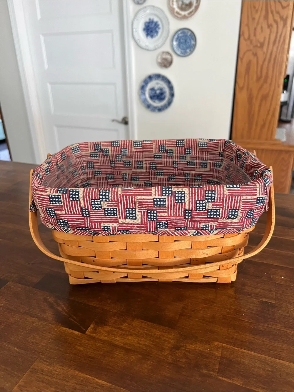 Longaberger Sewing Notions Basket, Old Glory Fabric Liner, 2002
